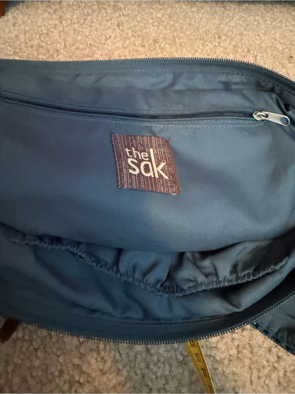 The Sak Blue Crochet Hobo Bag with Brown Braided Handles - Picture 3 of 3
